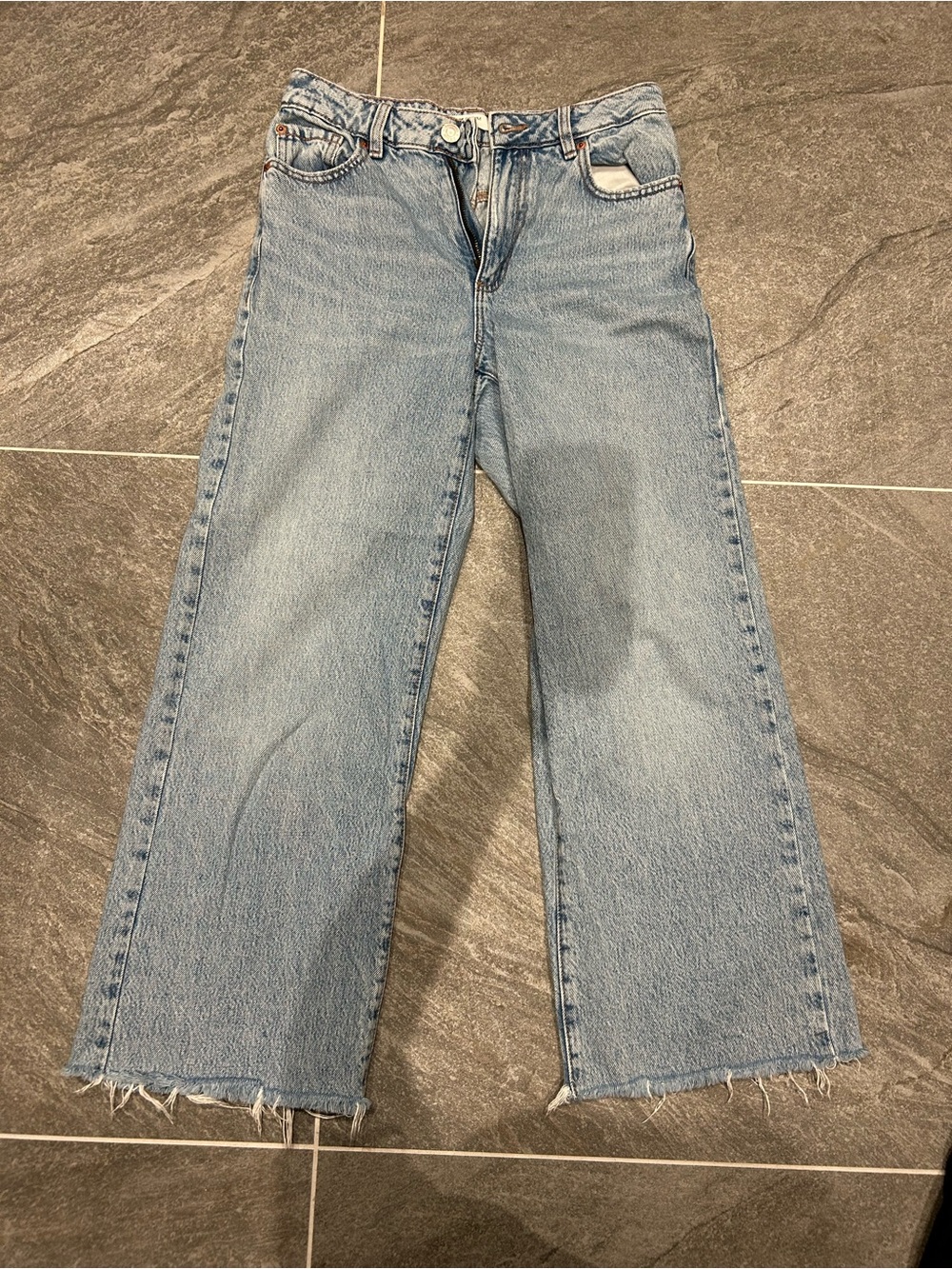 Garage Light Blue Flare Jeans with Raw Hem
